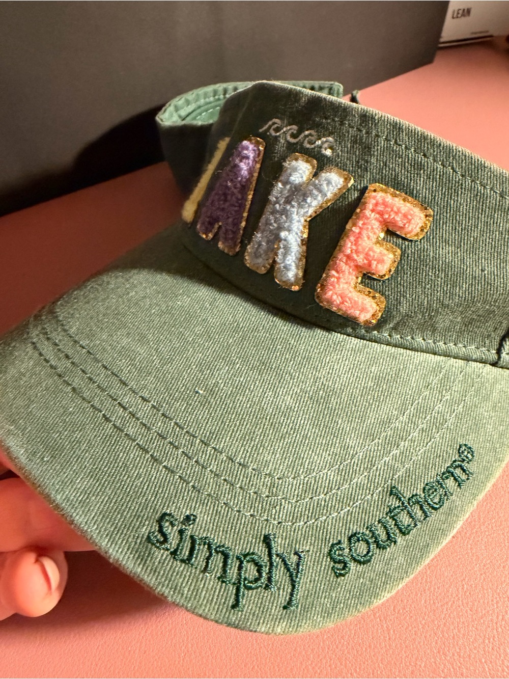 Simply Southern Olive Visor with Colorful 'LAKE' Appliqué